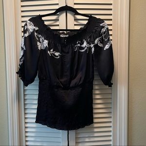 White House black market vintage silky smock bottom deco top, size S